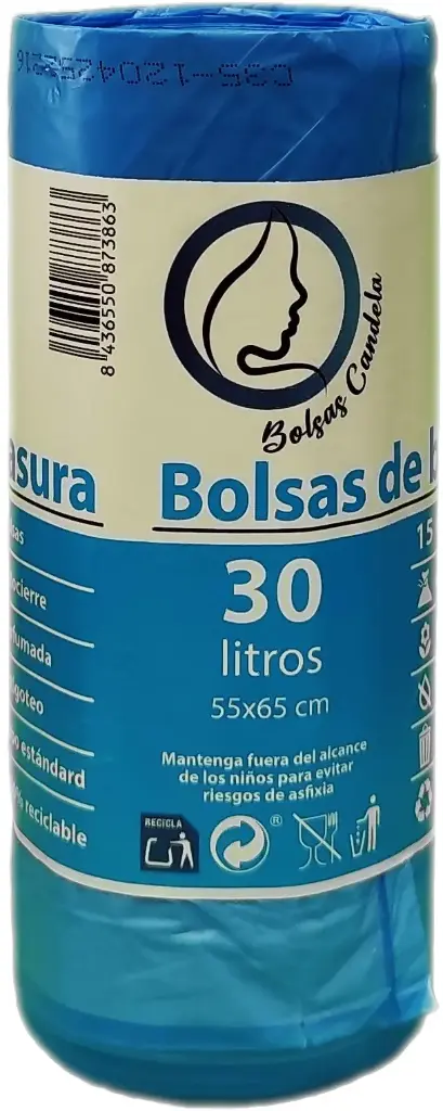 Candela Bolsa de basura 30L 55x65 15u autocierre perfumado azul