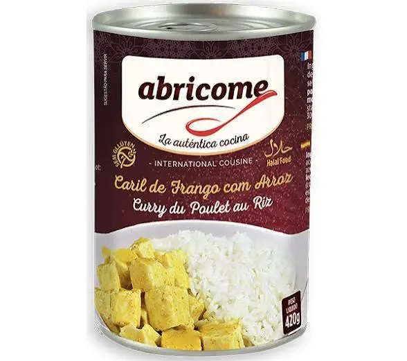 Lata halal pollo al curry con arroz