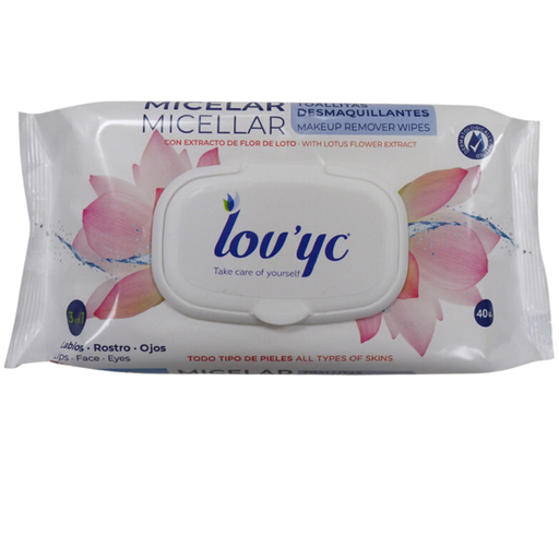 [148703] Lov'yc toallitas desmaquillantes 40 u. 3 en 1 micelares con extracto de Flor de loto.